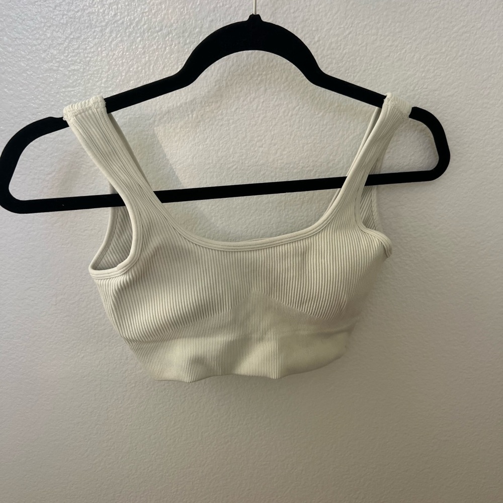 Cream Ribbed Workout Bra Short Set - Picture 2 of 6